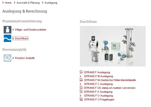 Auswahl von Produktbereich und Programm in der Auslegung und Berechnung